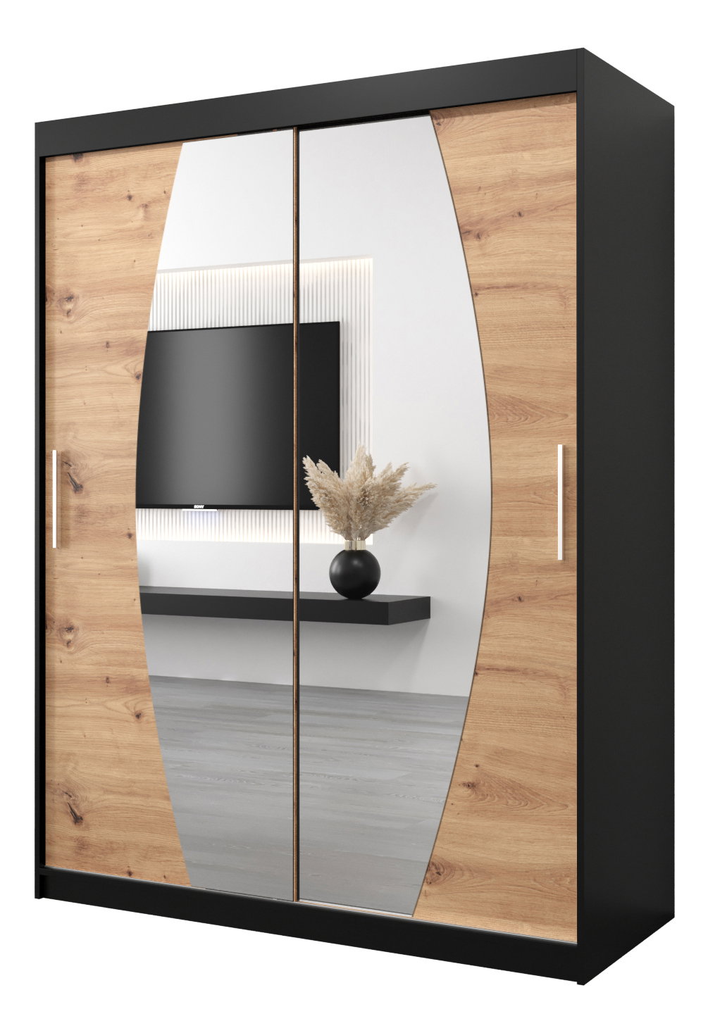 Šatní skříň 150 cm Eclipse (černá matná + dub artisan)