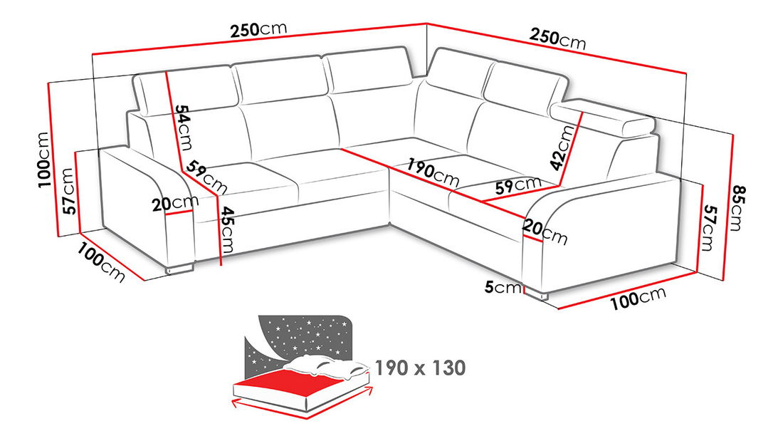 Rohová sedací souprava Lyseri 2rR2p (šedočerná)