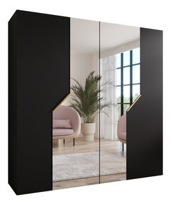 Šatní skříň Alaris 2 200 (černá + zlatá) (se zrcadlem)