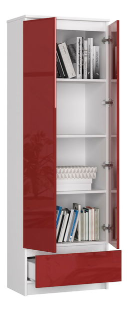 Policová skříň Renzo (bílá + červený lesk)