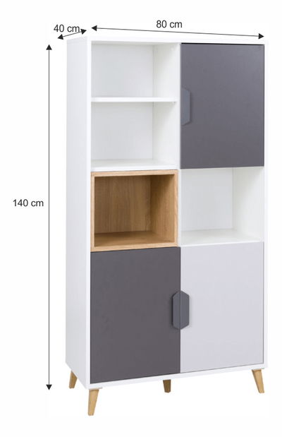 Kombinovaná komoda typ 06 Sinny (bílá + grafit + dub lefkas)