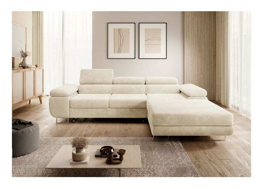 Rohová sedací souprava Grande (P) (světlobéžová + chromová)