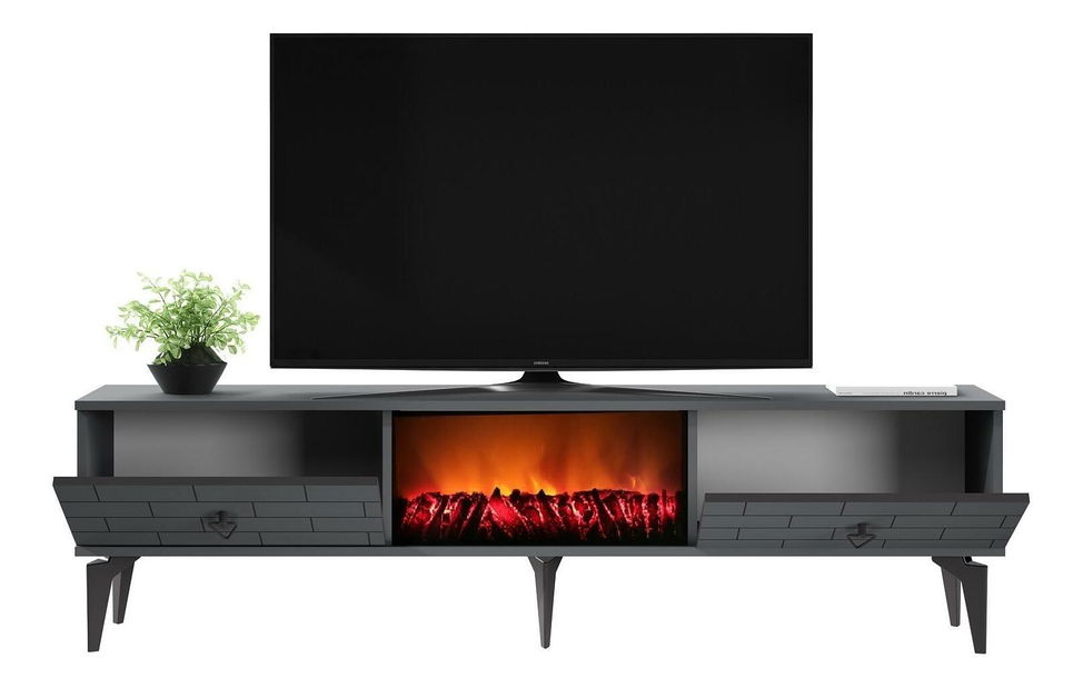 TV stolek/skříňka s krbem Bisena (antracit)