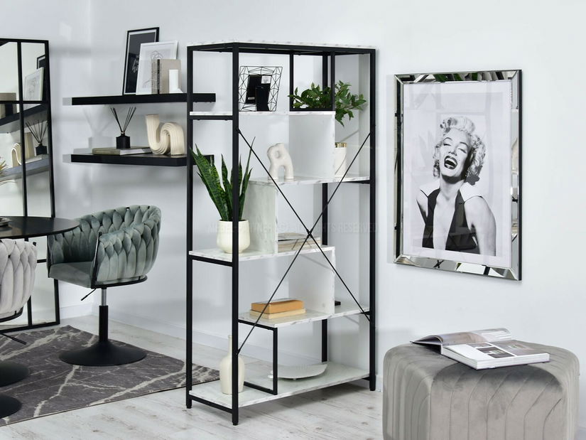 Regál Harp B (bílý mramor + černá)