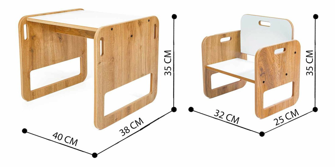  Set dětský stolek a židle Spaxie 1 (bílá + naturální)