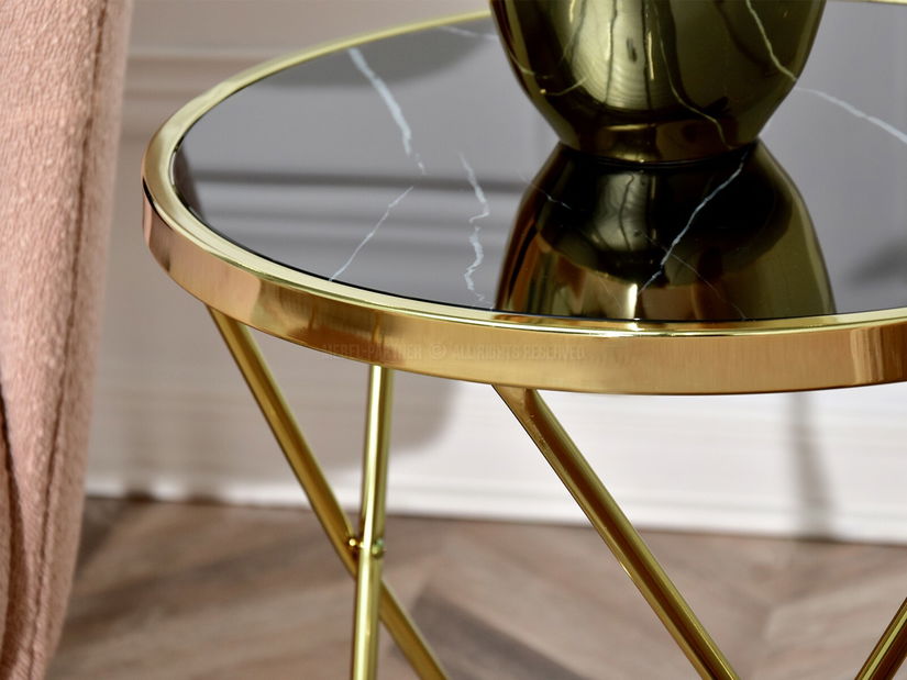 Konferenční stolek Armin S (černý mramor + zlatá)