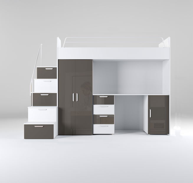 Dětská postel Ruby IV S (Bílá + Šedá) (s rošty)