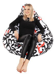 Sedací vak Blaze (bílá + černá + šedá + červená vzor)