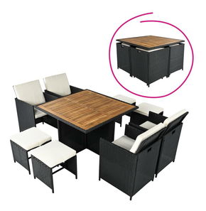 Zahradní ratanový set Milford (černá + krémová + přírodní)