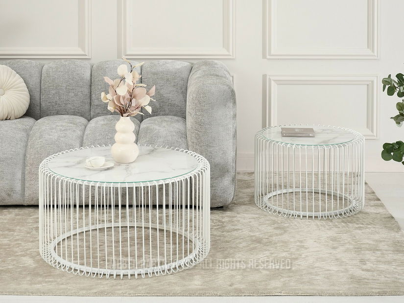 Konferenční stolek Niquel (mramor + bílá)