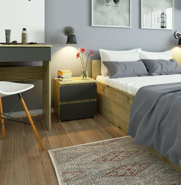 Noční stolek Operativos (dub artisan + grafit)