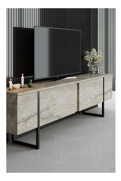 TV stolek/skříňka Luna (travertin + černá)