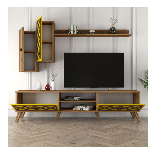 Obývací stěna Clara (ořech + žlutá)