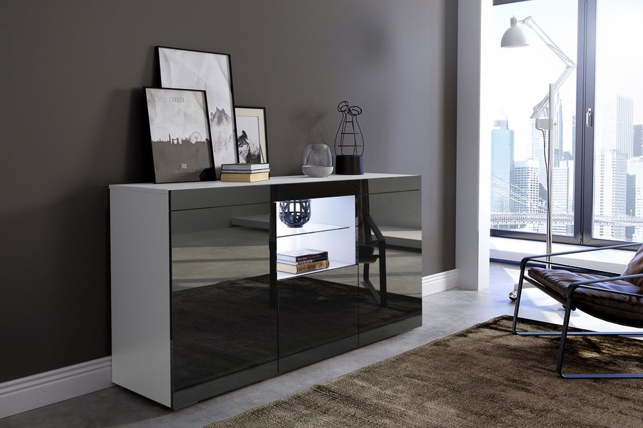 Vitrína Venice (bílá + lesk černý)