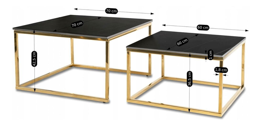 Set 2 konferenčních stolků Texarkana (mramor černý + zlatá)