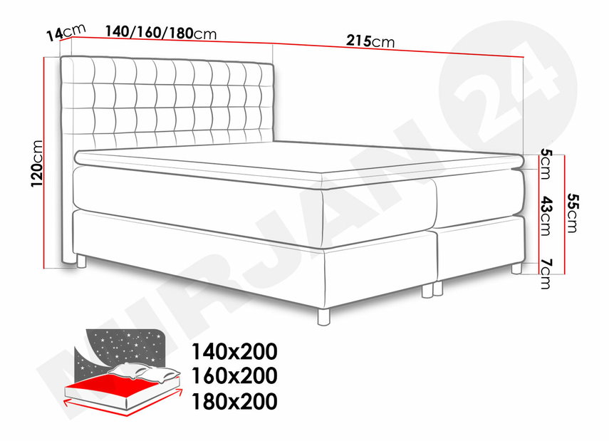 Manželská postel Boxspring 140 cm Korti *výprodej