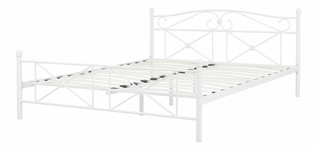 Manželská postel 140 cm RANDEZ (kov) (bílá) (s roštem)
