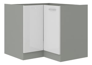 Rohová dolní kuchyňská skříňka Brunea 90x90 DN 1F BB (šedá + lesk bílý)