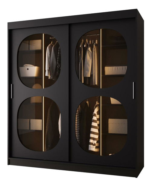 Šatní skříň 180 cm Boomer 2 (černá) (s osvětlením)