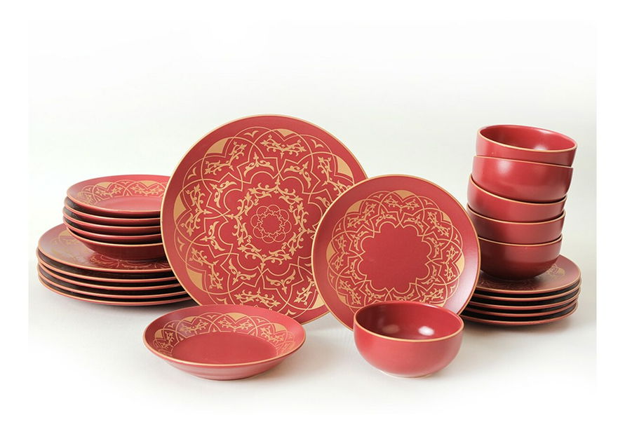 Jídelní souprava (24 ks.) Orelia (červená + zlatá)