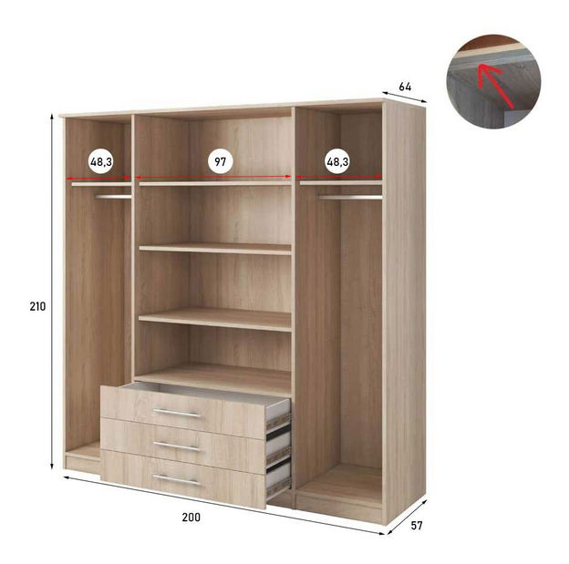 Šatní skříň Svalga 4D (dub sonoma)