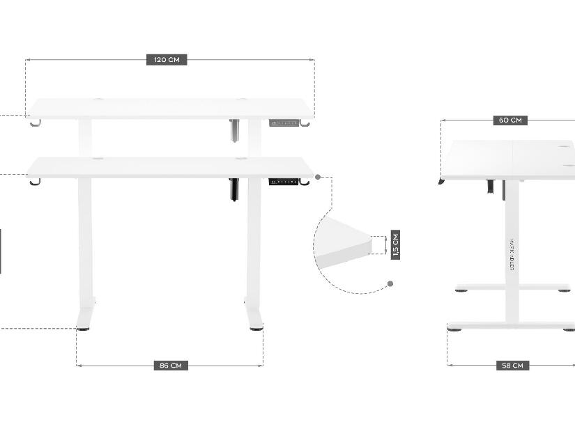 Elektricky nastavitelný PC stolek Legend 7.0 (bílá)