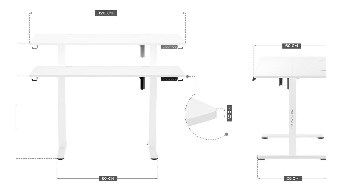 Elektricky nastavitelný PC stolek Legend 7.0 (bílá)