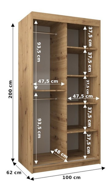 Šatní skříň 120 cm Eclipse (bílá matná + černá matná)