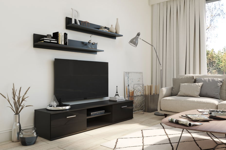 Obývací stěna Palano (černá + lesk černý)