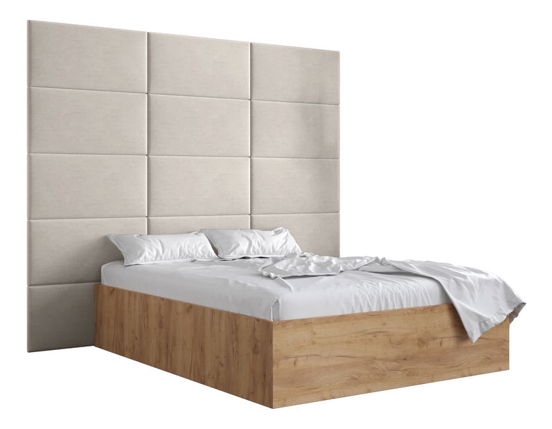 Manželská postel s čalouněným čelem 160 cm Brittany 1 (dub craft zlatý + krémová) (s roštem)