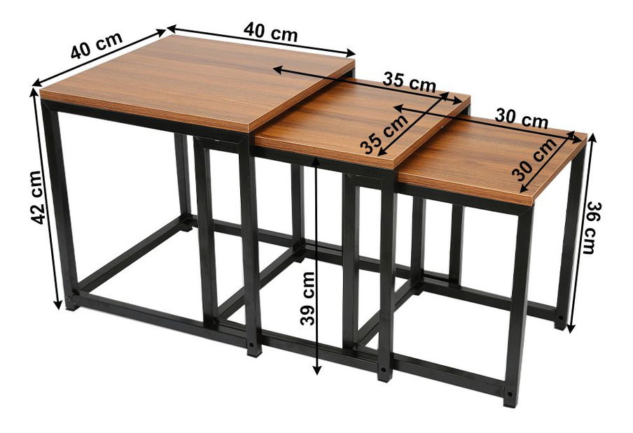 Set 3 ks konferenčních stolků Hustler Typ 3 (ořech + černá)