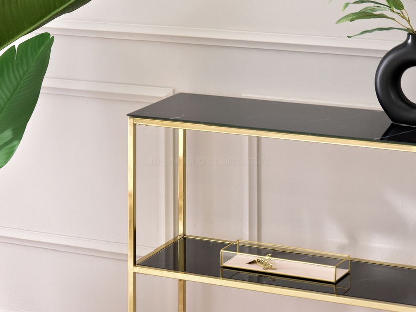 Konzolový stolek Bella Kons Bis (černý mramor + zlatá)