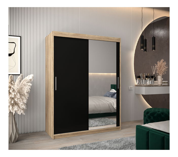 Šatní skříň 150 cm Toki 2 (Dub sonoma + Černá matná)