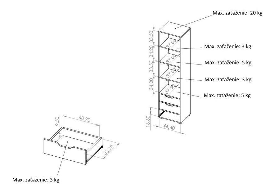 Regál Iweta R3SZ (grafit + bílá matná)