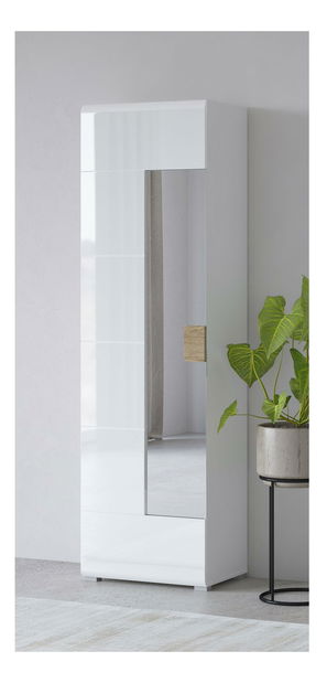 Šatní skříň Talvar (lesklá bílá + dub sanremo)