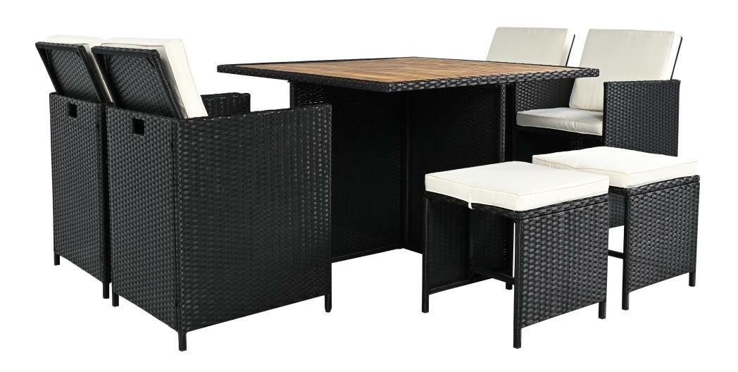 Zahradní ratanový set Milford (černá + krémová + přírodní)