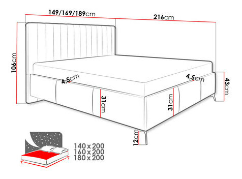 Manželská postel 180 cm Lozbona (tmavě šedá) (s roštem) (s úl. prostorem)