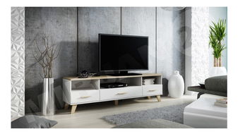 TV skříňka Sanna 180 3S3K RTV (briliantově bílá matná + dub sonoma) *bazar