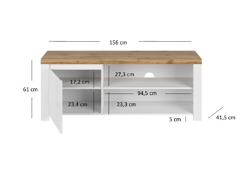 TV stolek Vina (bílá lesklá + dub wotan)