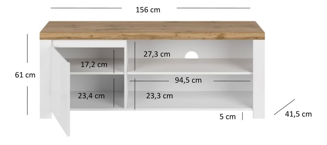 TV stolek Vina (bílá lesklá + dub wotan)