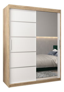 Šatní skříň 180 cm se zrcadlem Verika 2 180 (dub sonoma + bílá)