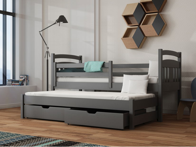 Dětská postel 90 cm FELTON (s roštem a úl. prostorem) (grafit)