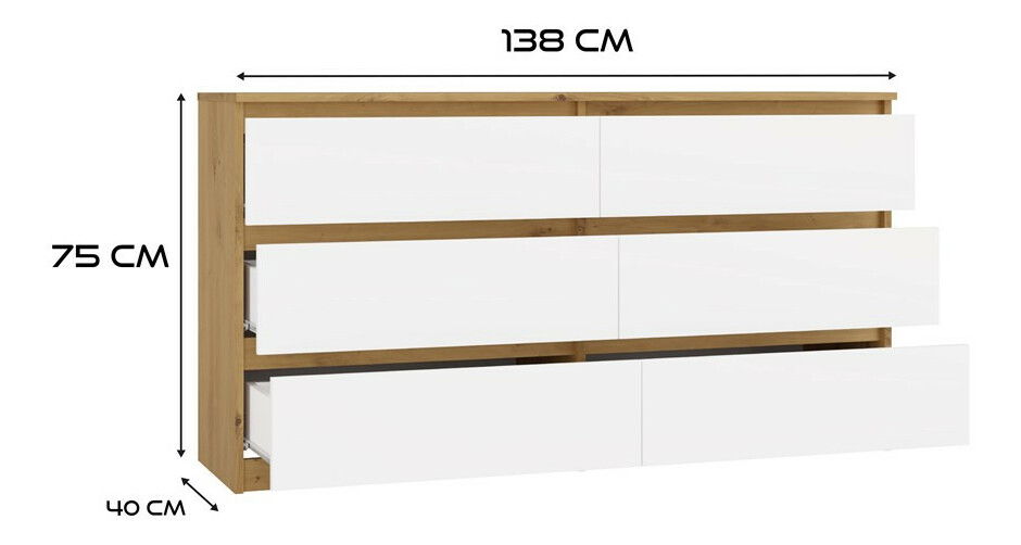 Komoda Musecalo 6 140 (dub artisan + bílá)