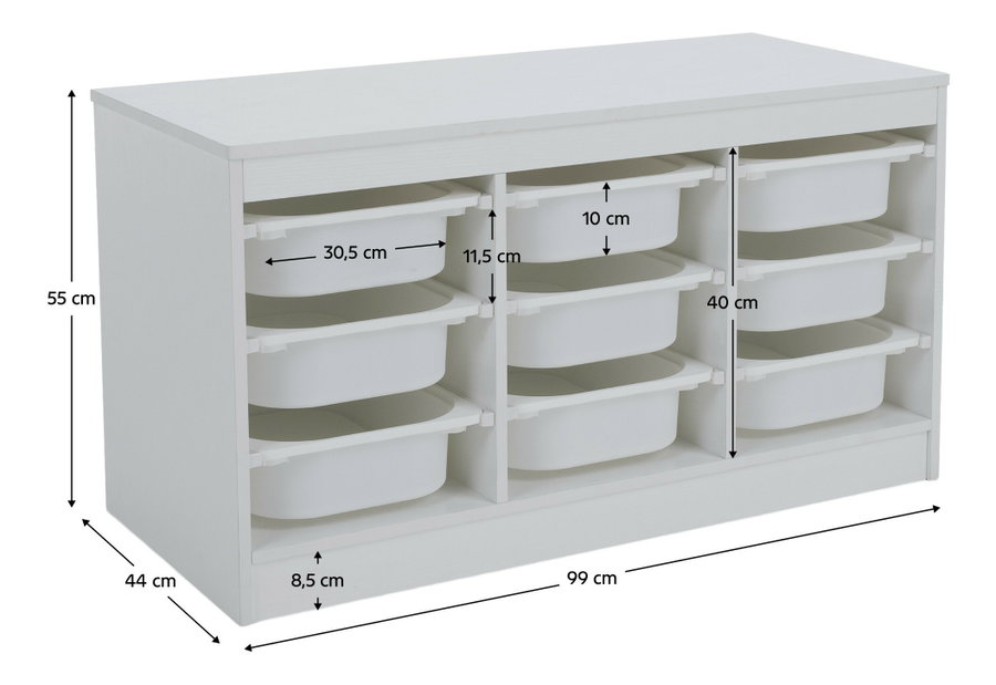 Organizér s úložnými boxy Trima (bílá)