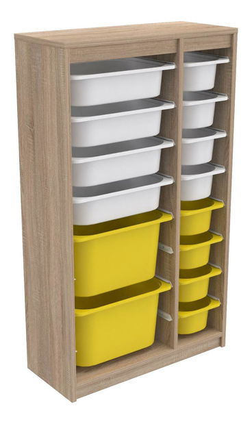 Organizér na hračky Dremonka 6 (dub sonoma + bílá + žlutá)