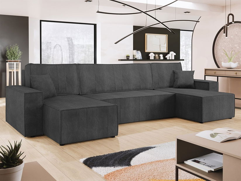 Rohová sedačka U Kasuna U (tmavě šedá) (s úl. prostorem)