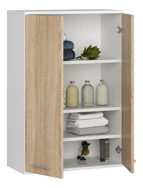 Závěsná koupelnová skříňka Farid TYP 8 (bílá + dub sonoma)
