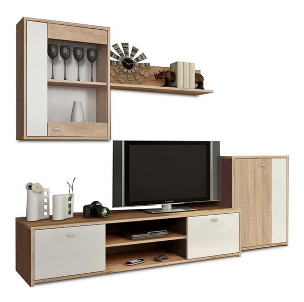 Obývací stěna Gerra (bílá + dub sonoma)