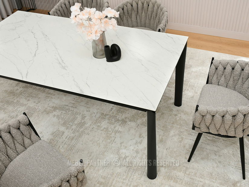 Jídelní stůl Tornado (bílý mramor + černá)
