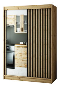 Šatní skříň 150 cm Ladonna 2 (dub artisan + černá matná) (se zrcadlem)